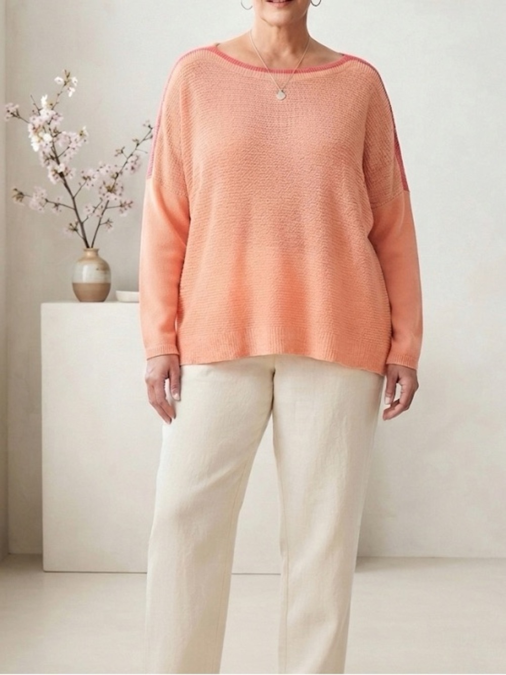 Eileen Fisher Linen Knit Sweater Peach-Orange Size 2X